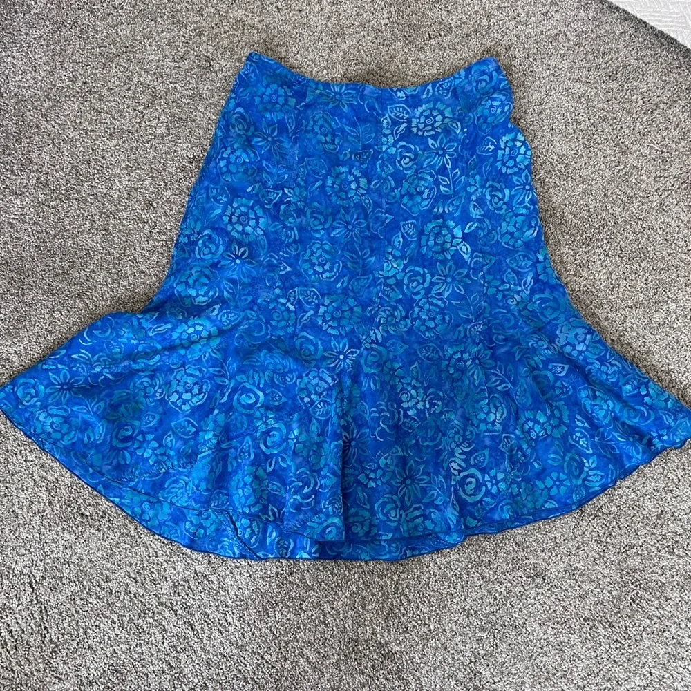 Nomadic Traders A Line Batik Floral Tropical Midi Skirt. Vacation. Beach. EUC